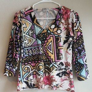 Alberto Makali beaded abstract print top